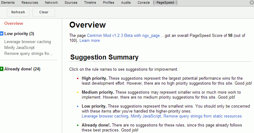 Chrome PageSpeed Score with ngx_pagespeed on + combine_javascript filter enabled